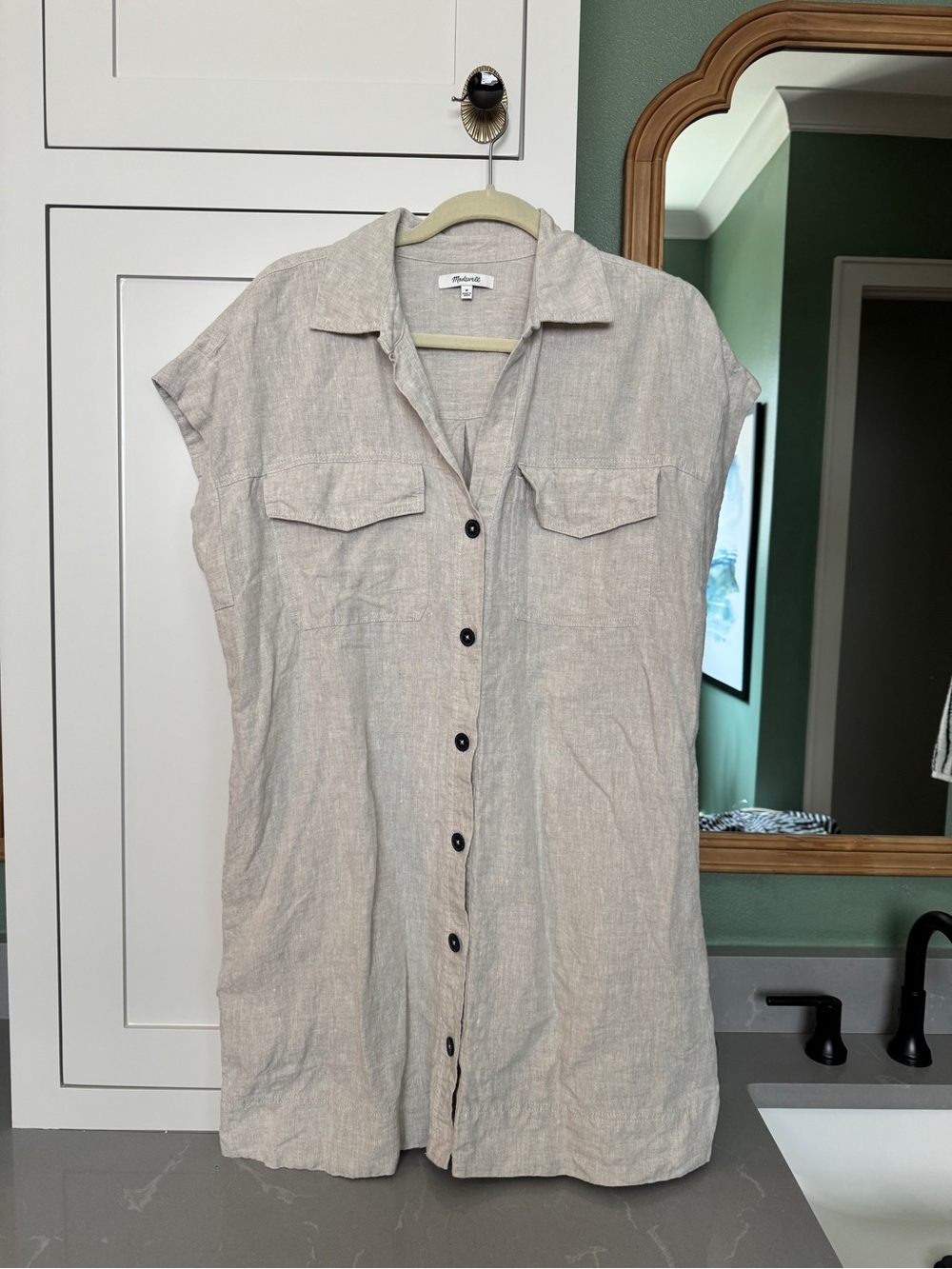 Madewell Light Beige Button-Front Linen Shirt Dress - Picture 1 of 3
